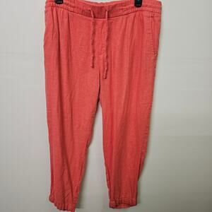 Coral Linen Blend Elastic Drawstring Pants Pockets | Women’s Size L | Old Navy